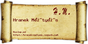 Hranek Mátyás névjegykártya